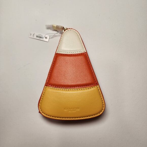 NWT Coach 5736 Halloween Candy Corn Zip Coin Card Case Chalk Leather```` - Picture 1 of 4